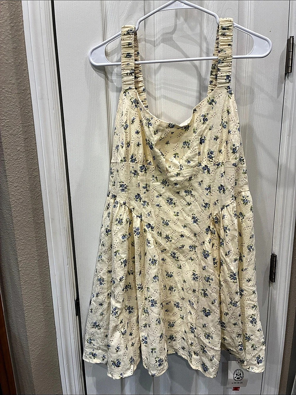 Cider Floral Mini Dress in Cream & Blue Size XL NWT